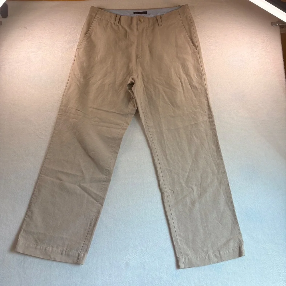 Banana Republic Mens Modern Relaxed Fit Linen Cotton Chinos Tan Khaki 32/30